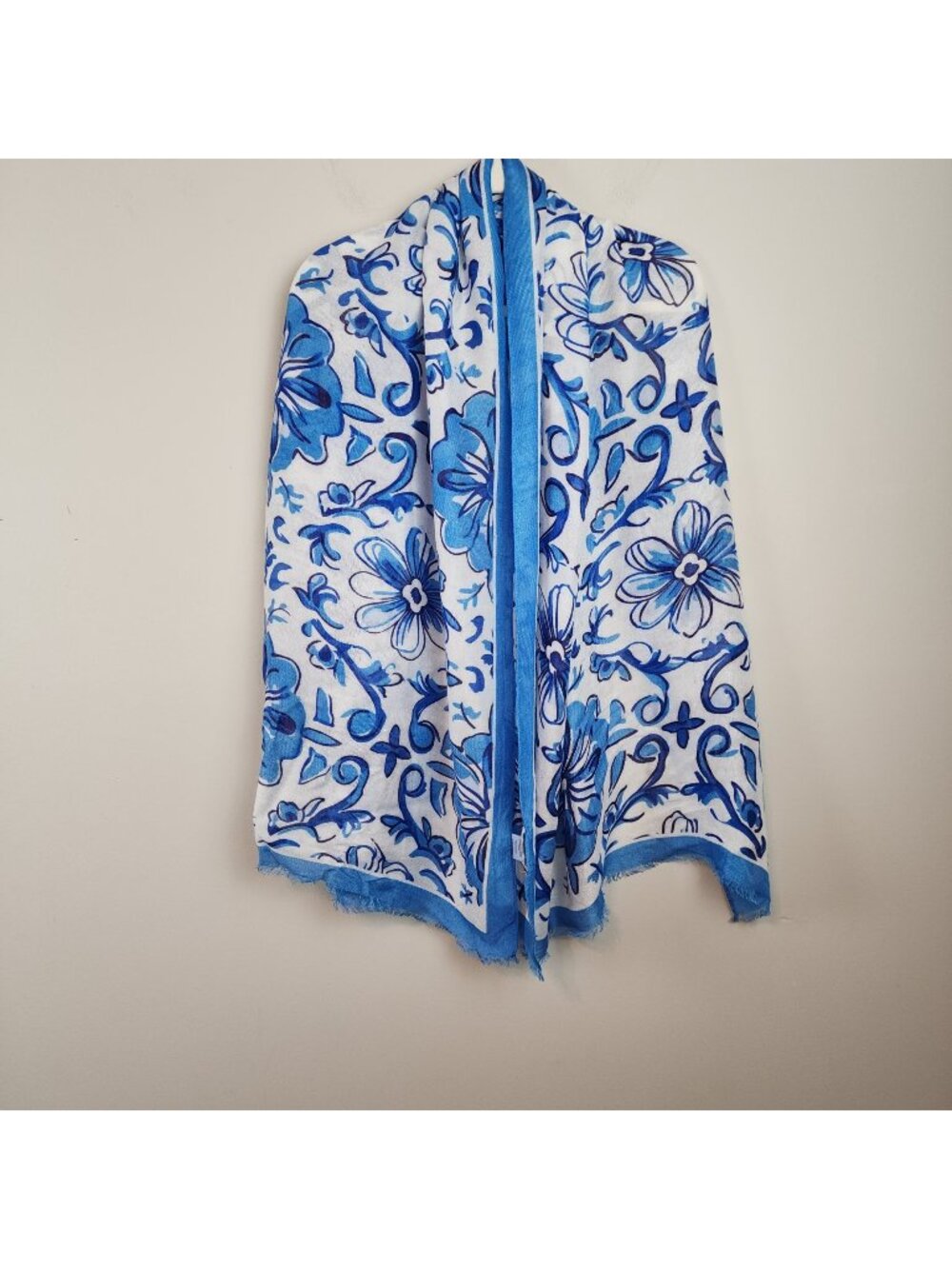La Seine Scarf Blue White Wool Blend Shawl Wrap Head Cover